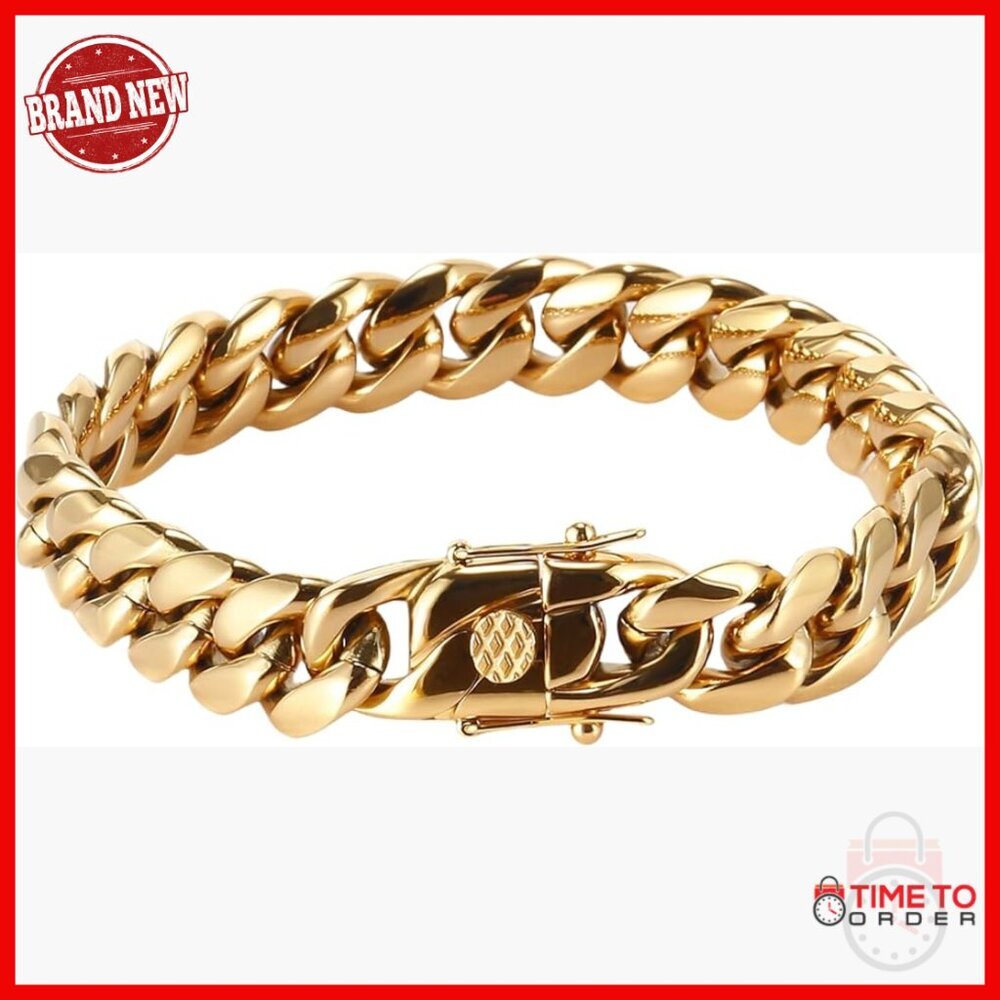 18K Gold Miami Cuban Chain Bracelet 8.5 Inch Unisex Luxury Gift